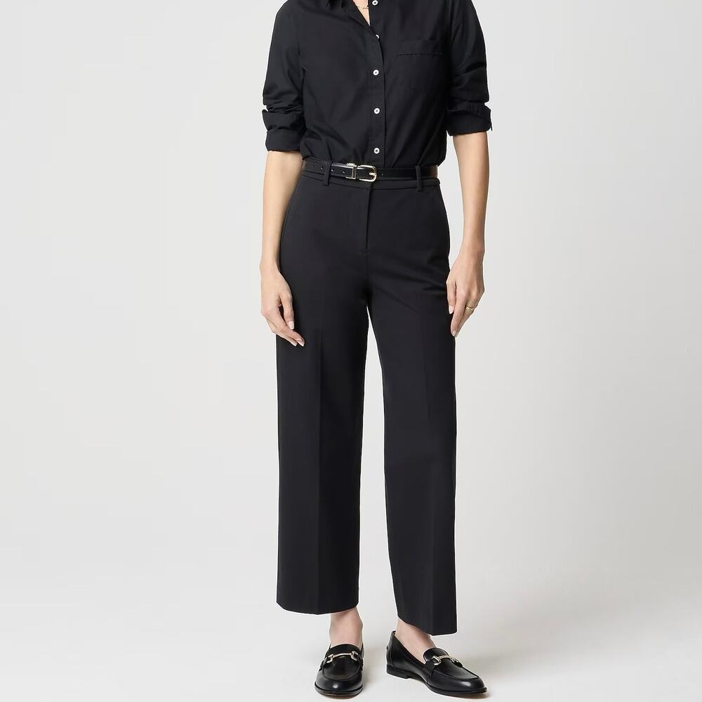 NWT J.Crew Factory Remy Wide-Leg Cropped Stretch Dress Pant In Black 4 Petite
